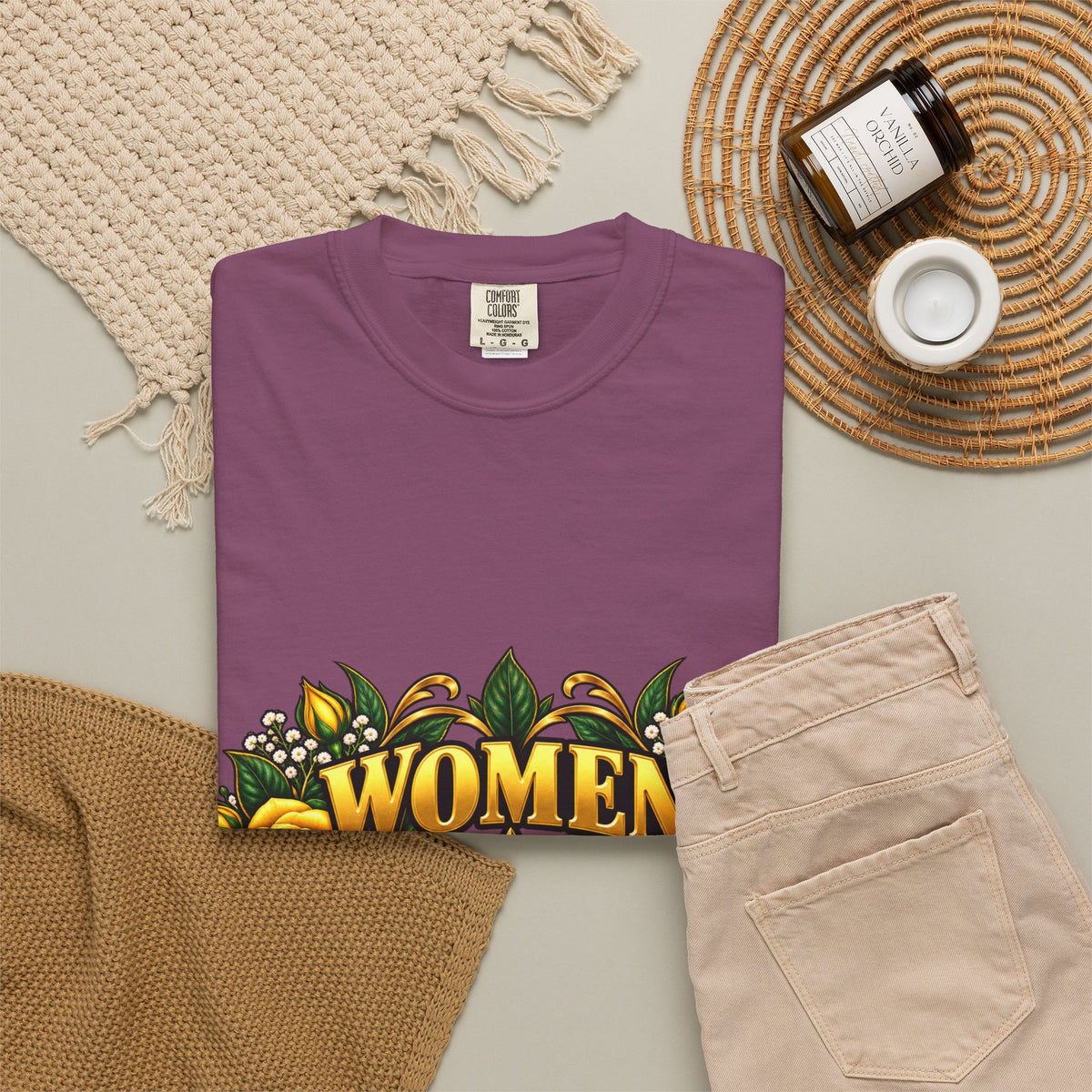 Women Veteran | Yellow Rose Floral Garment-Dyed Tee