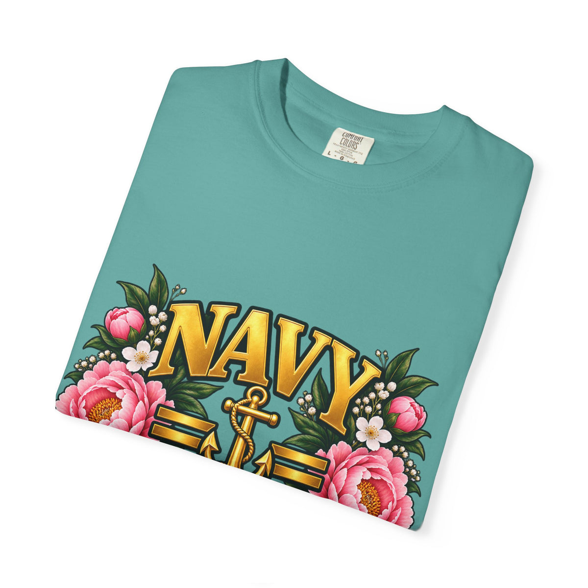 Navy Veteran | Pink Peony Floral Garment-Dyed Tee