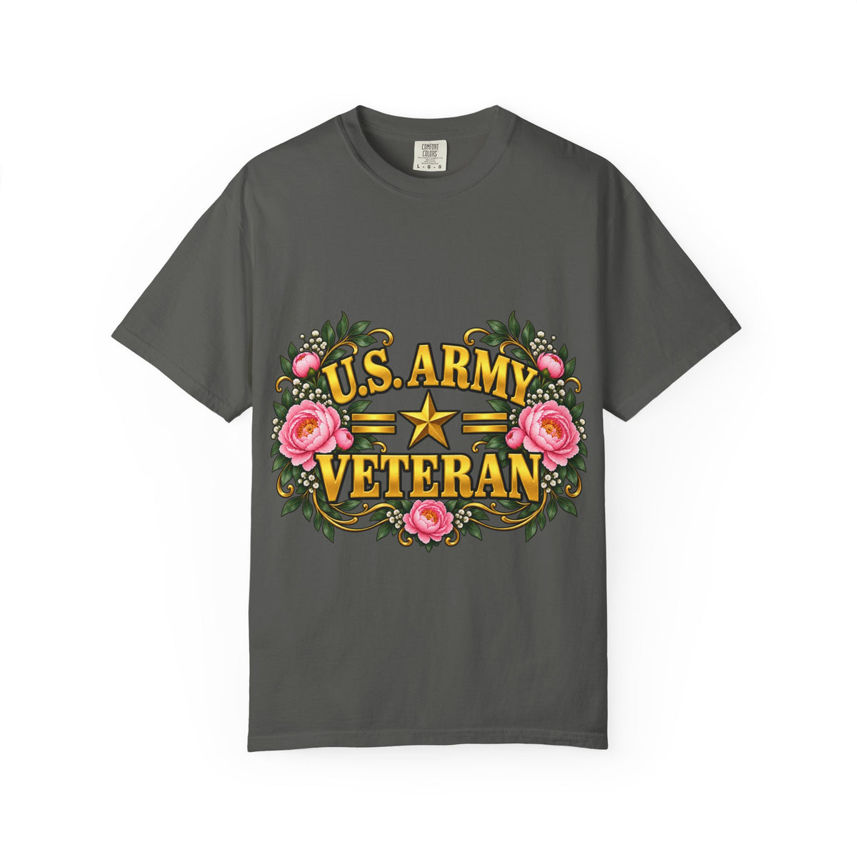 U.S. Army Veteran | Pink Peony Floral Garment-Dyed Tee
