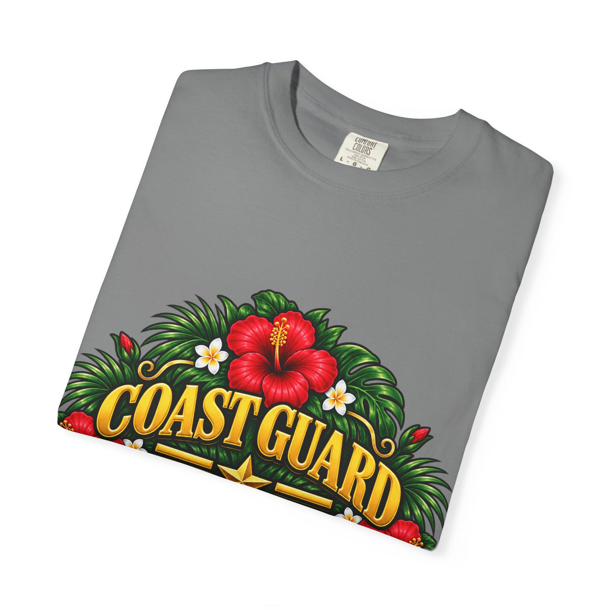 Coast Guard Veteran | Red Hibiscus Floral Garment-Dyed Tee