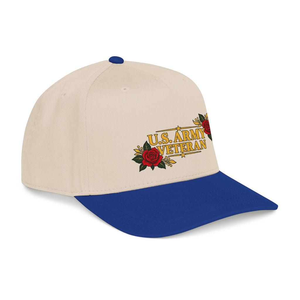 U.S. Army Veteran | Red Rose Floral Mid-Profile Cap