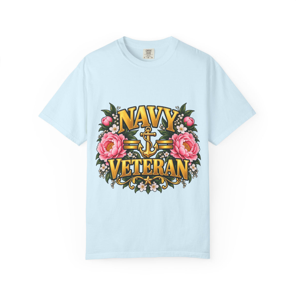 Navy Veteran | Pink Peony Floral Garment-Dyed Tee