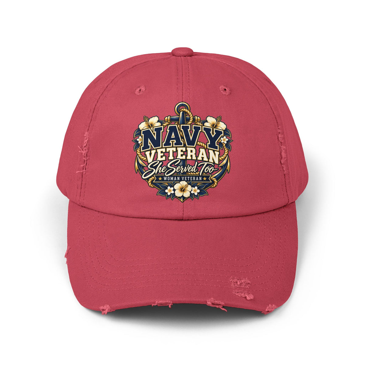 Navy Veteran | Floral Distressed Women Veteran Cap