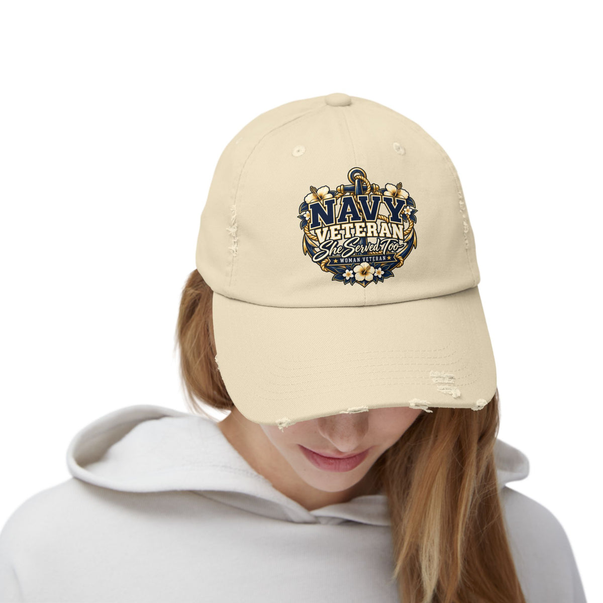 Navy Veteran | Floral Distressed Women Veteran Cap