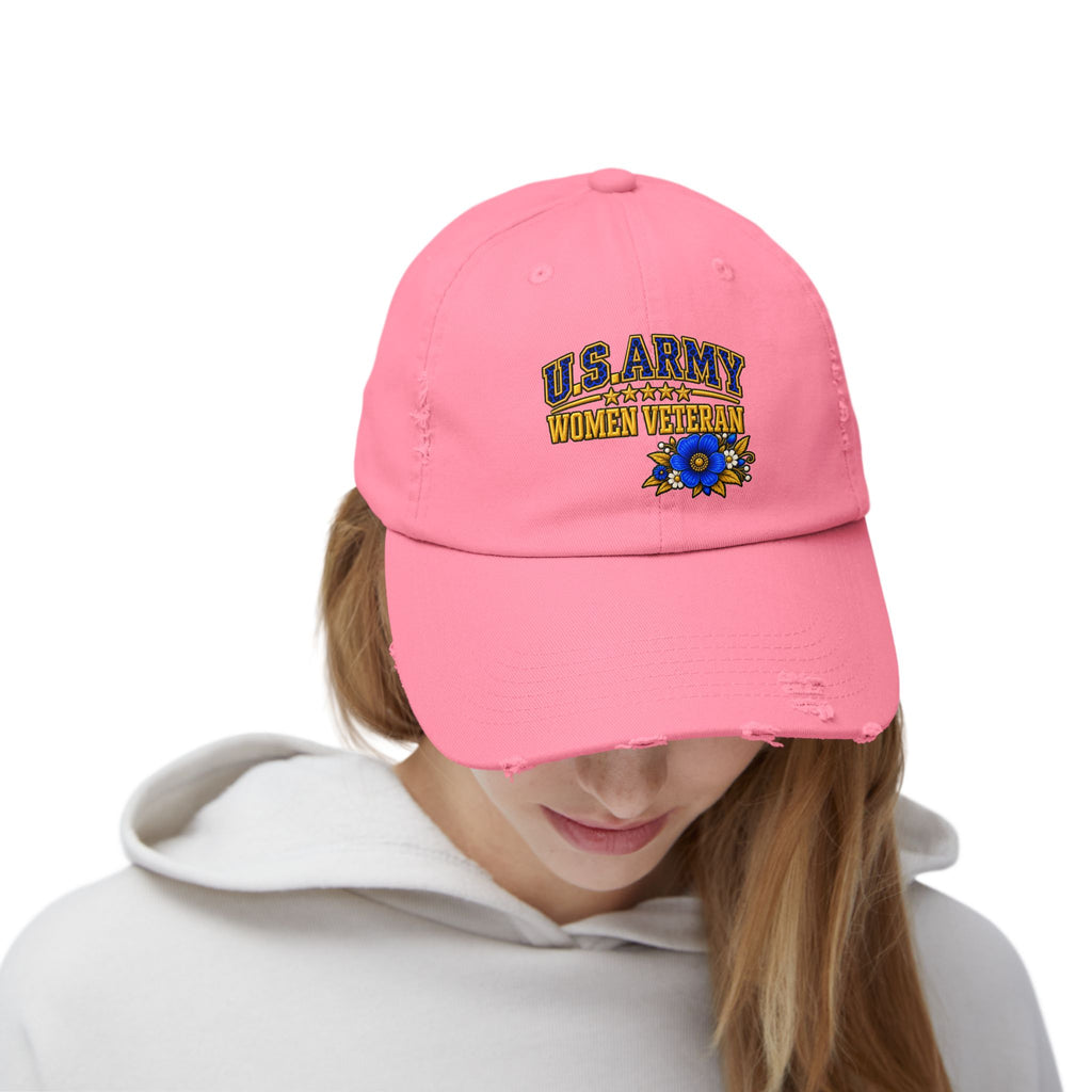 U.S. Army Women Veteran | Blue Floral Distressed Cap