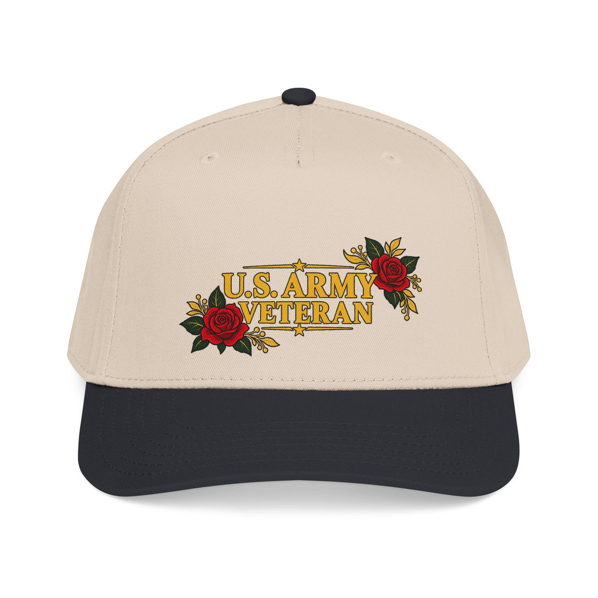 U.S. Army Veteran | Red Rose Floral Mid-Profile Cap