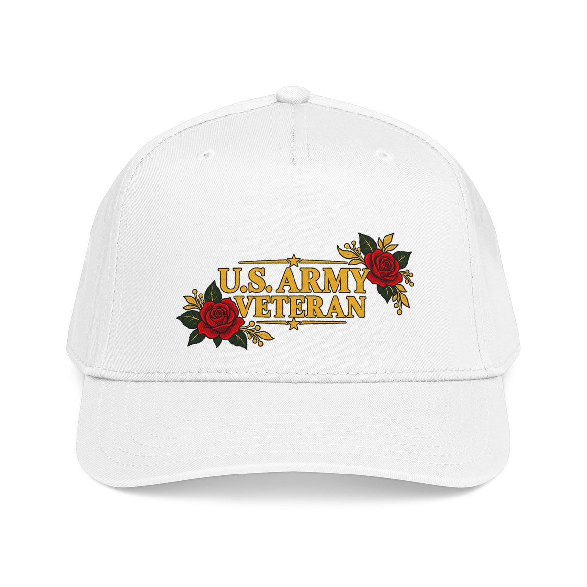 U.S. Army Veteran | Red Rose Floral Mid-Profile Cap