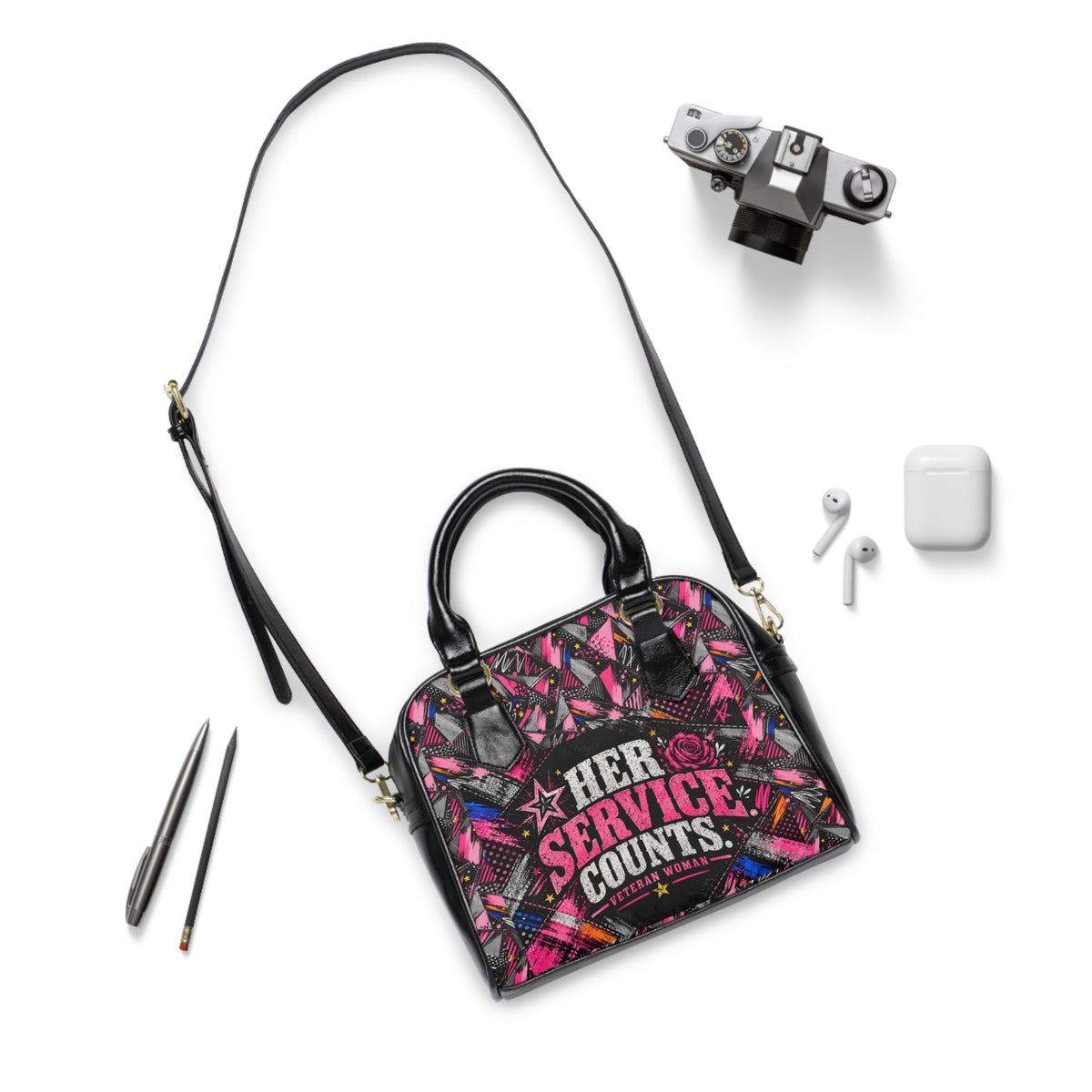 Her Service Counts | Pink Rebel Veteran Shoulder Handbag