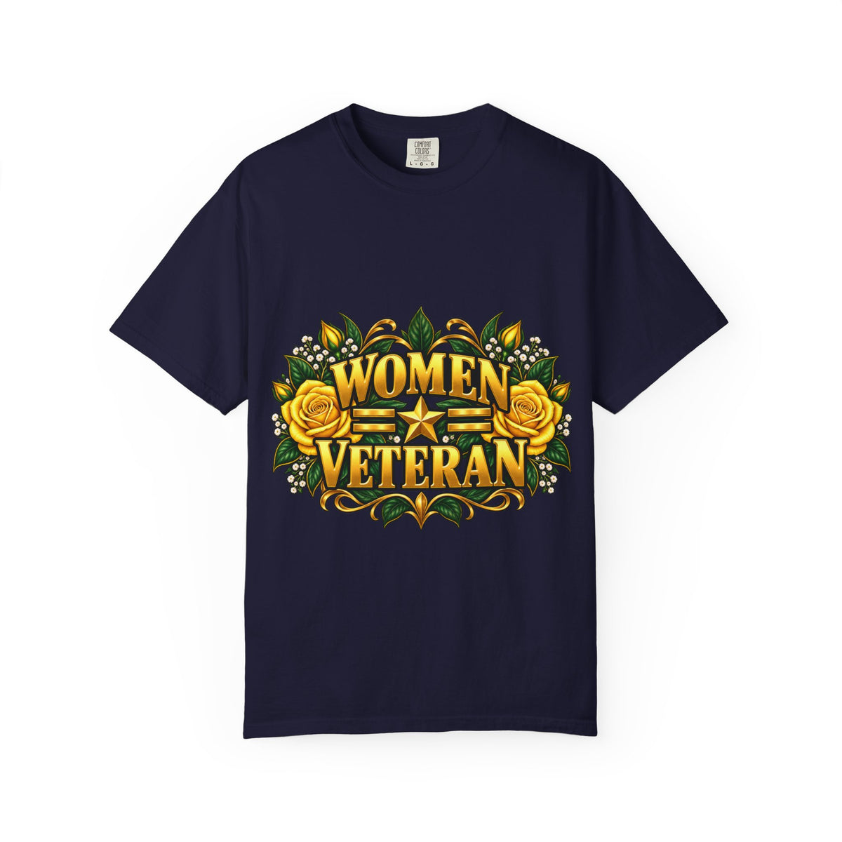 Women Veteran | Yellow Rose Floral Garment-Dyed Tee