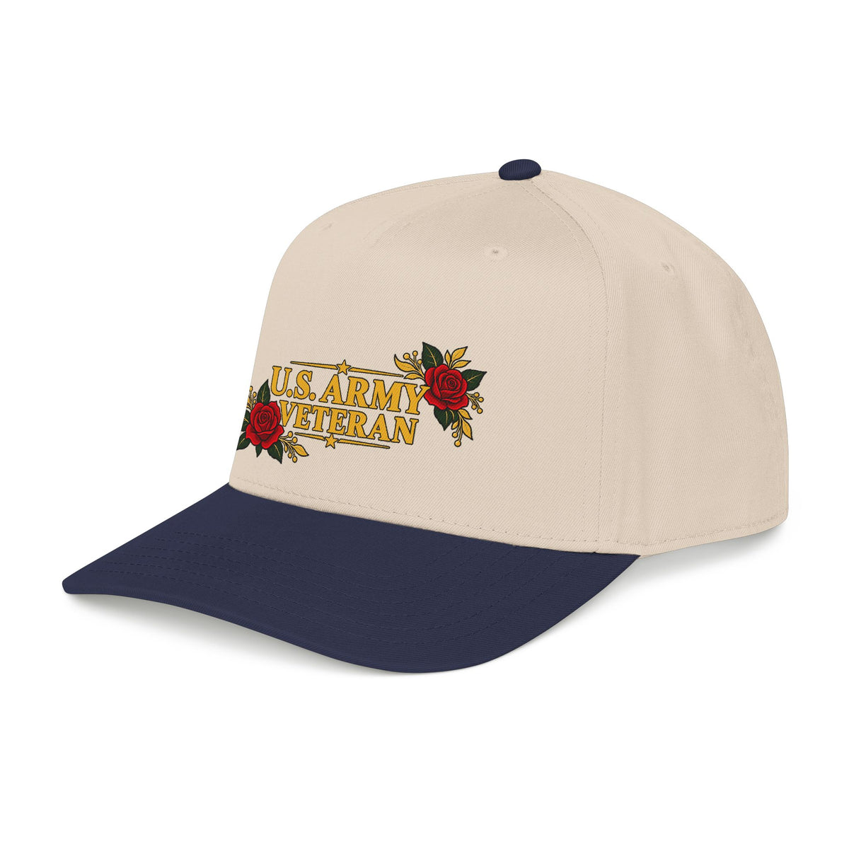 U.S. Army Veteran | Red Rose Floral Mid-Profile Cap