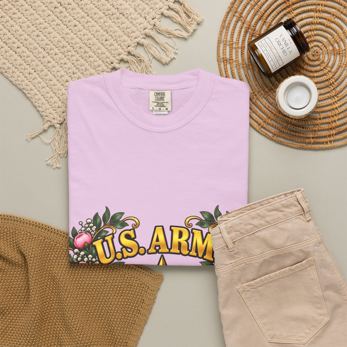U.S. Army Veteran | Pink Peony Floral Garment-Dyed Tee