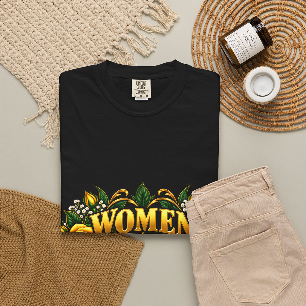 Women Veteran | Yellow Rose Floral Garment-Dyed Tee