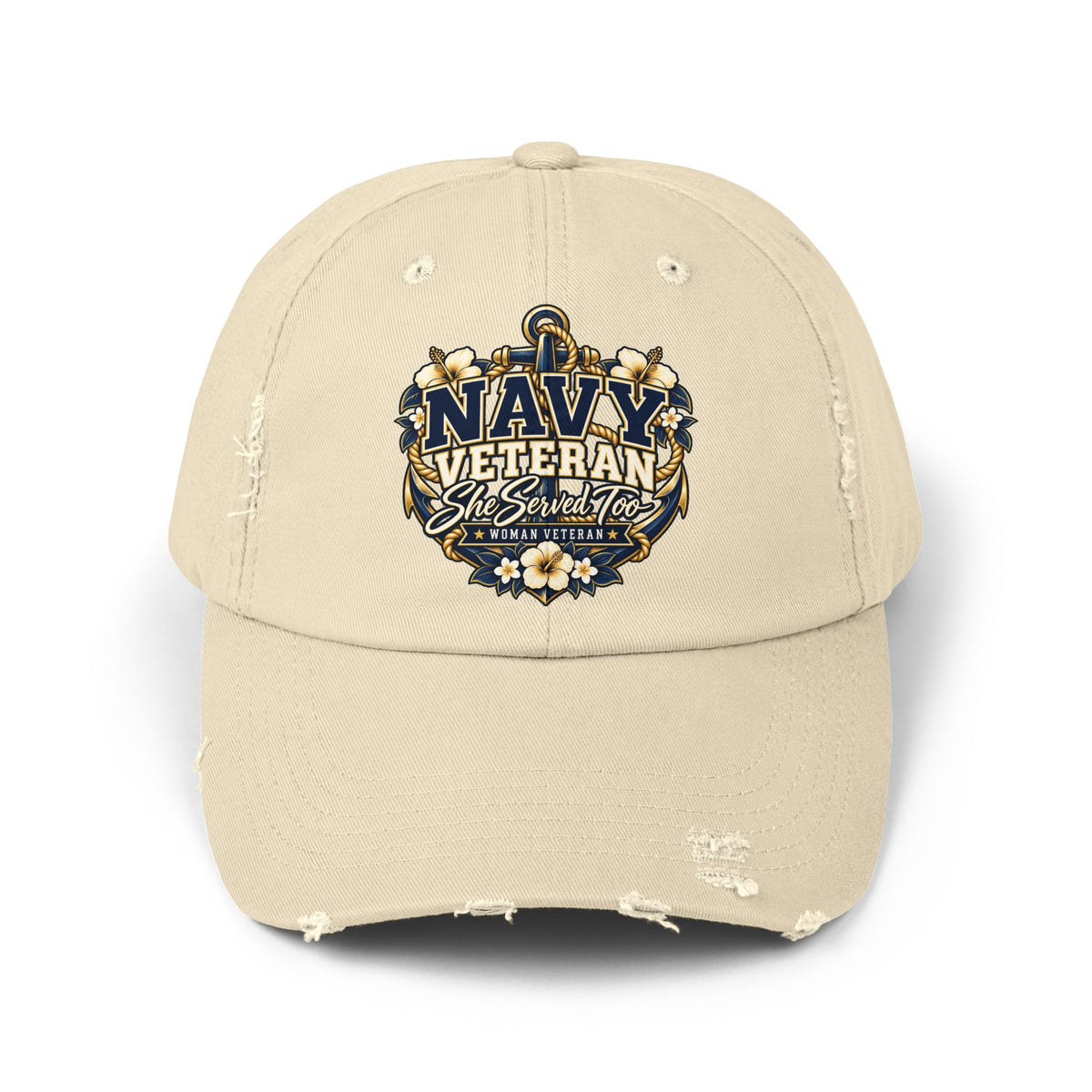 Navy Veteran | Floral Distressed Women Veteran Cap