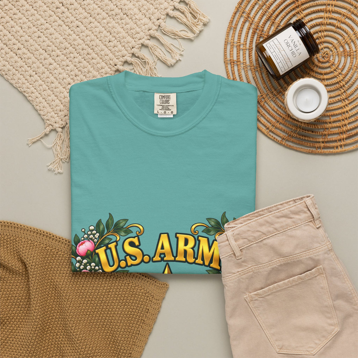 U.S. Army Veteran | Pink Peony Floral Garment-Dyed Tee