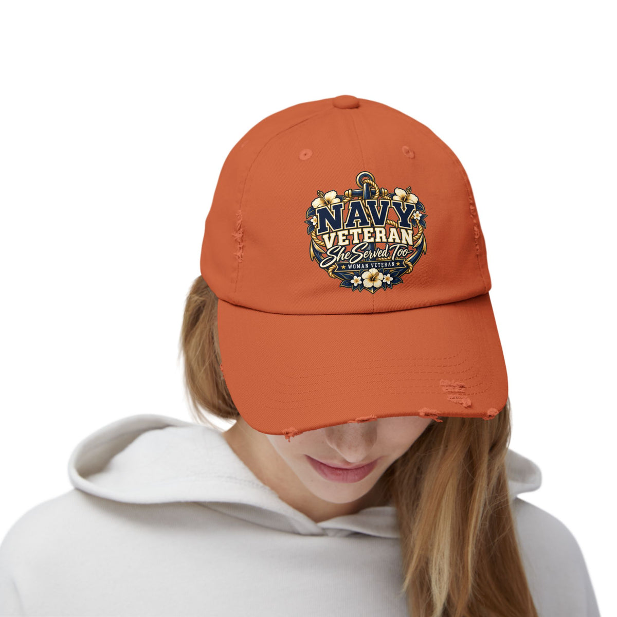 Navy Veteran | Floral Distressed Women Veteran Cap