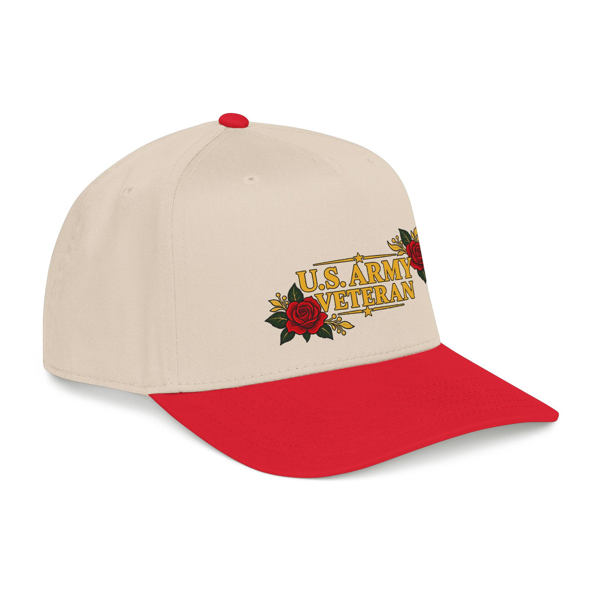 U.S. Army Veteran | Red Rose Floral Mid-Profile Cap