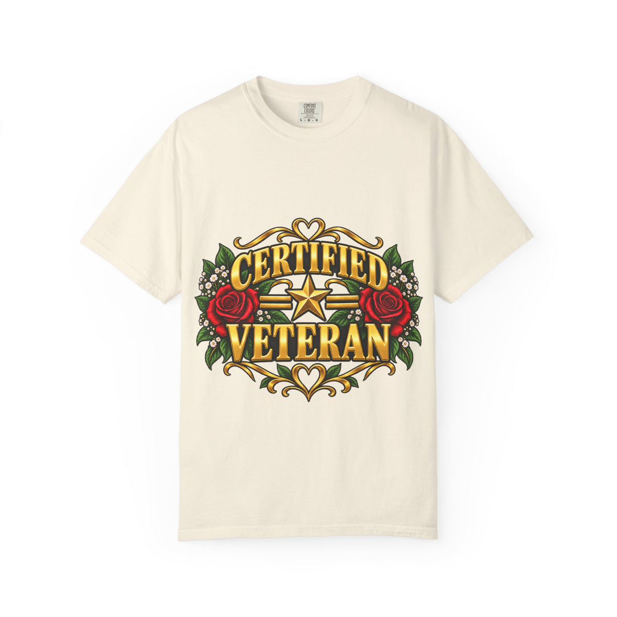 Certified Veteran | Red Rose Floral Garment-Dyed Tee