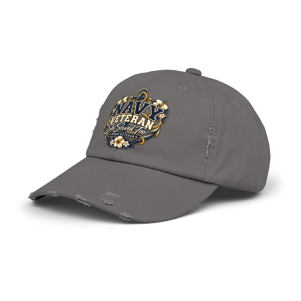 Navy Veteran | Floral Distressed Women Veteran Cap