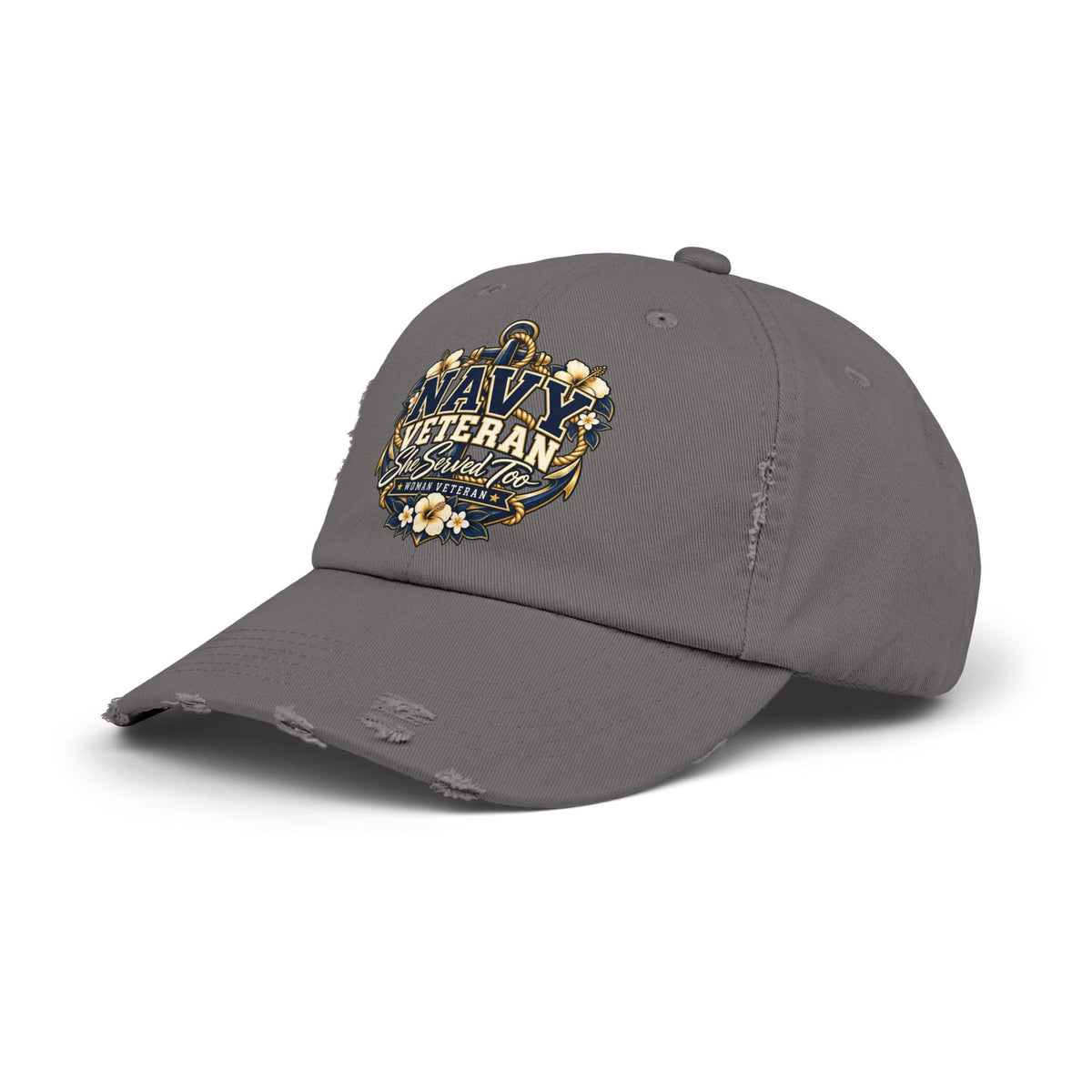 Navy Veteran | Floral Distressed Women Veteran Cap