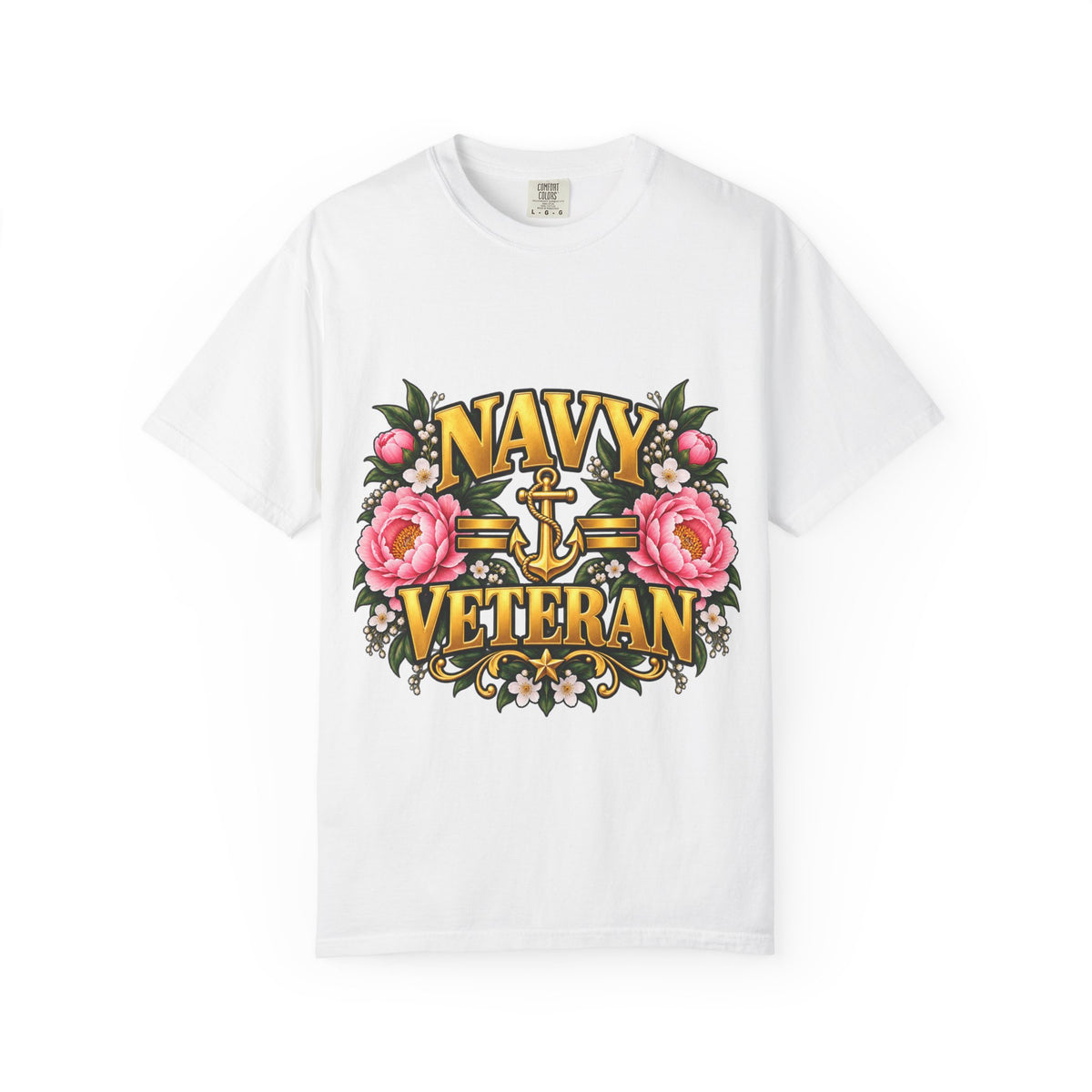 Navy Veteran | Pink Peony Floral Garment-Dyed Tee