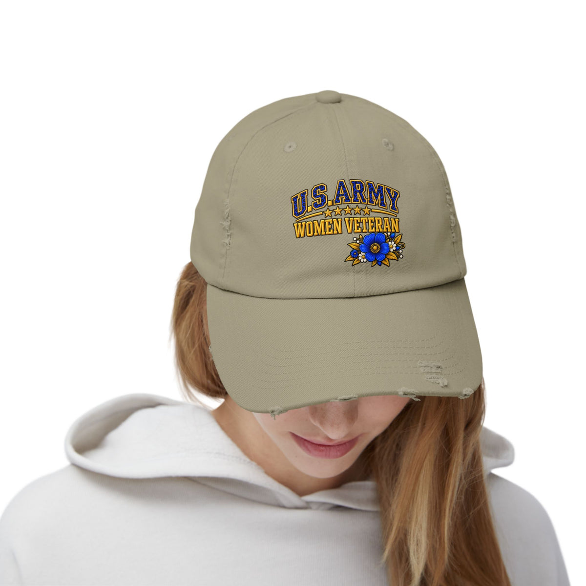 U.S. Army Women Veteran | Blue Floral Distressed Cap