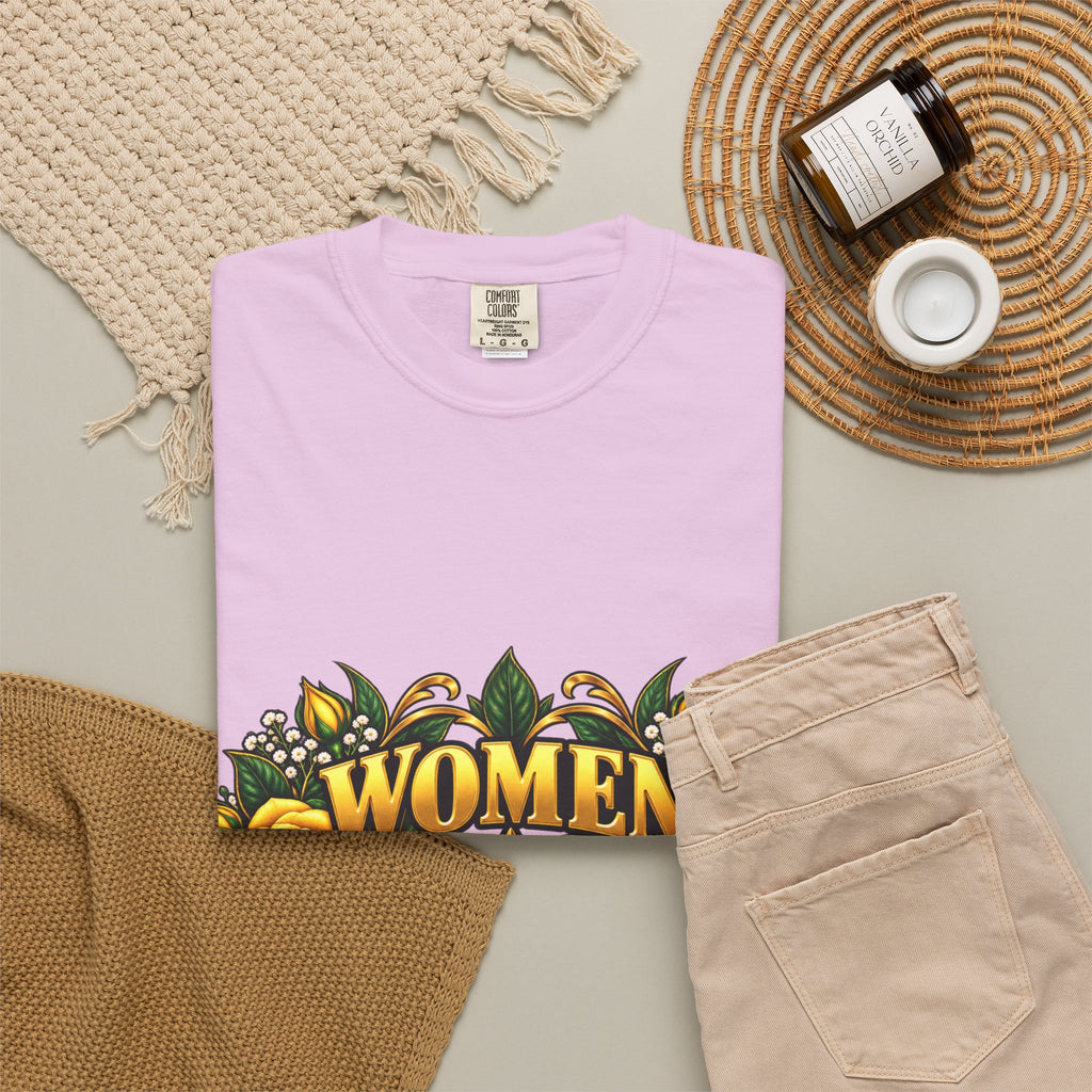 Women Veteran | Yellow Rose Floral Garment-Dyed Tee