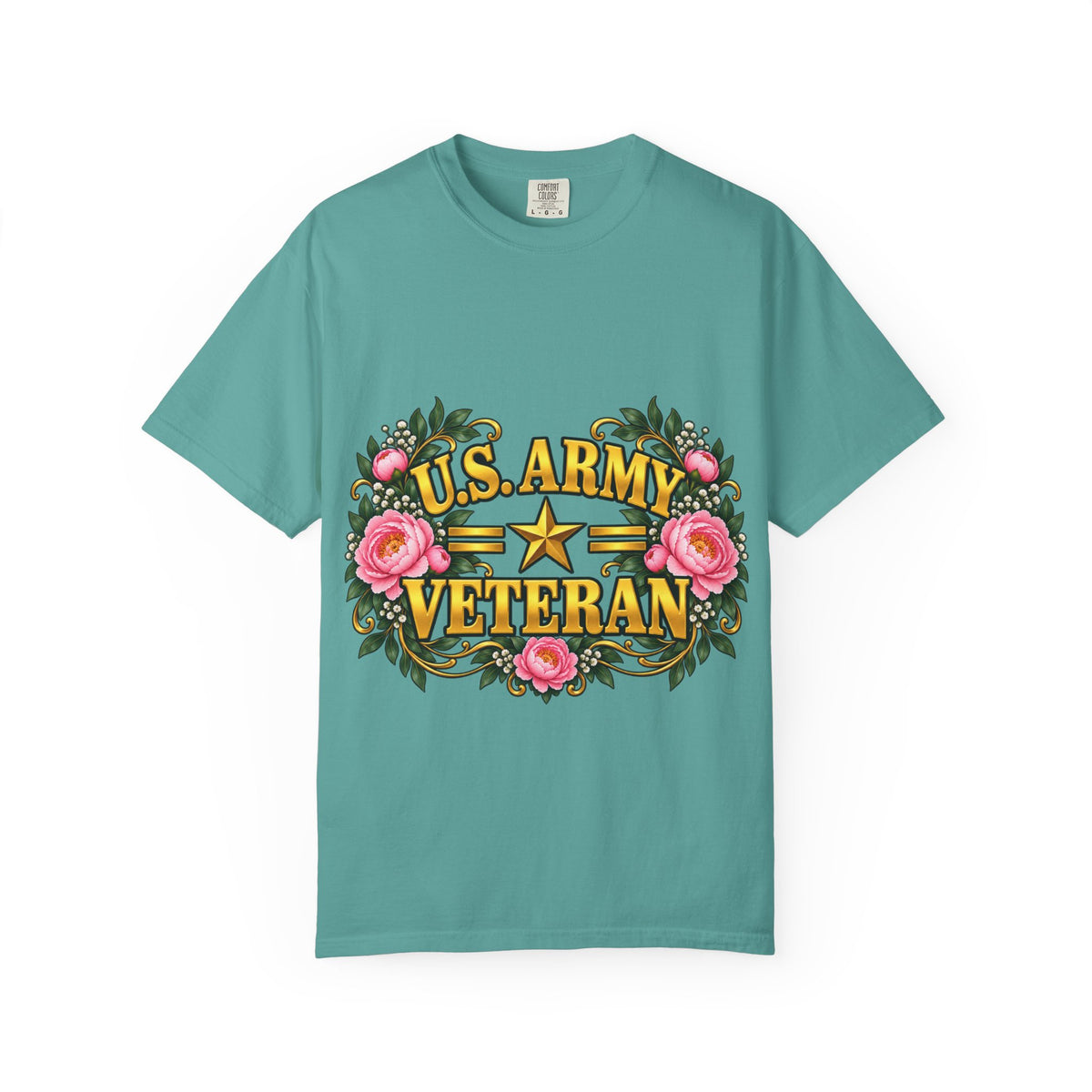 U.S. Army Veteran | Pink Peony Floral Garment-Dyed Tee