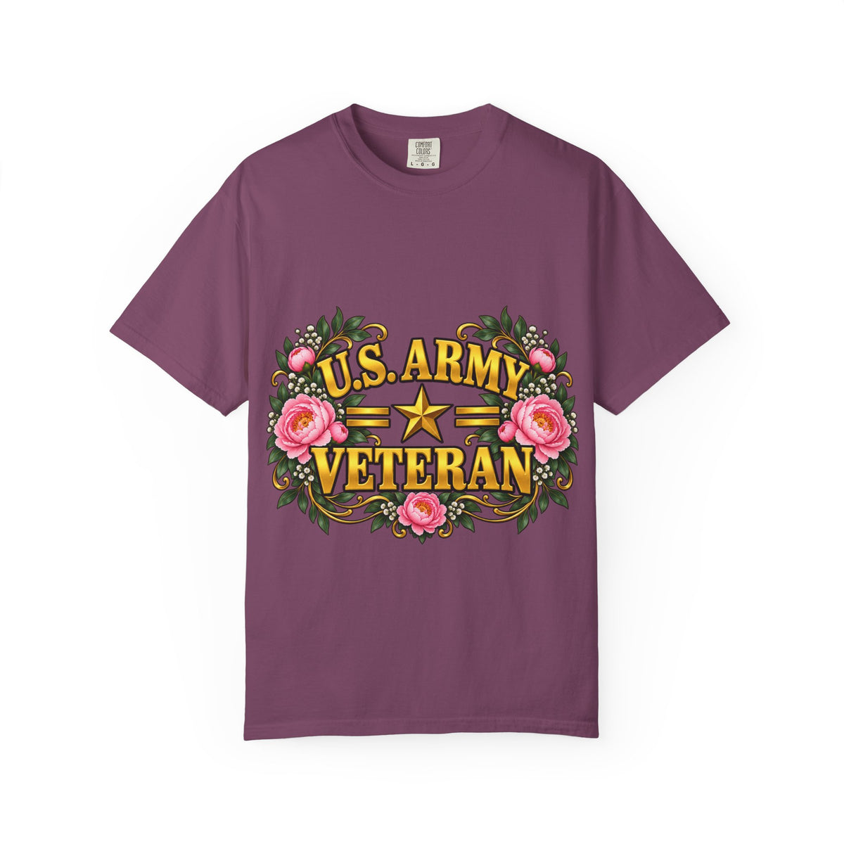 U.S. Army Veteran | Pink Peony Floral Garment-Dyed Tee
