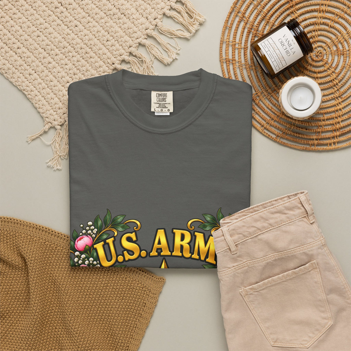 U.S. Army Veteran | Pink Peony Floral Garment-Dyed Tee