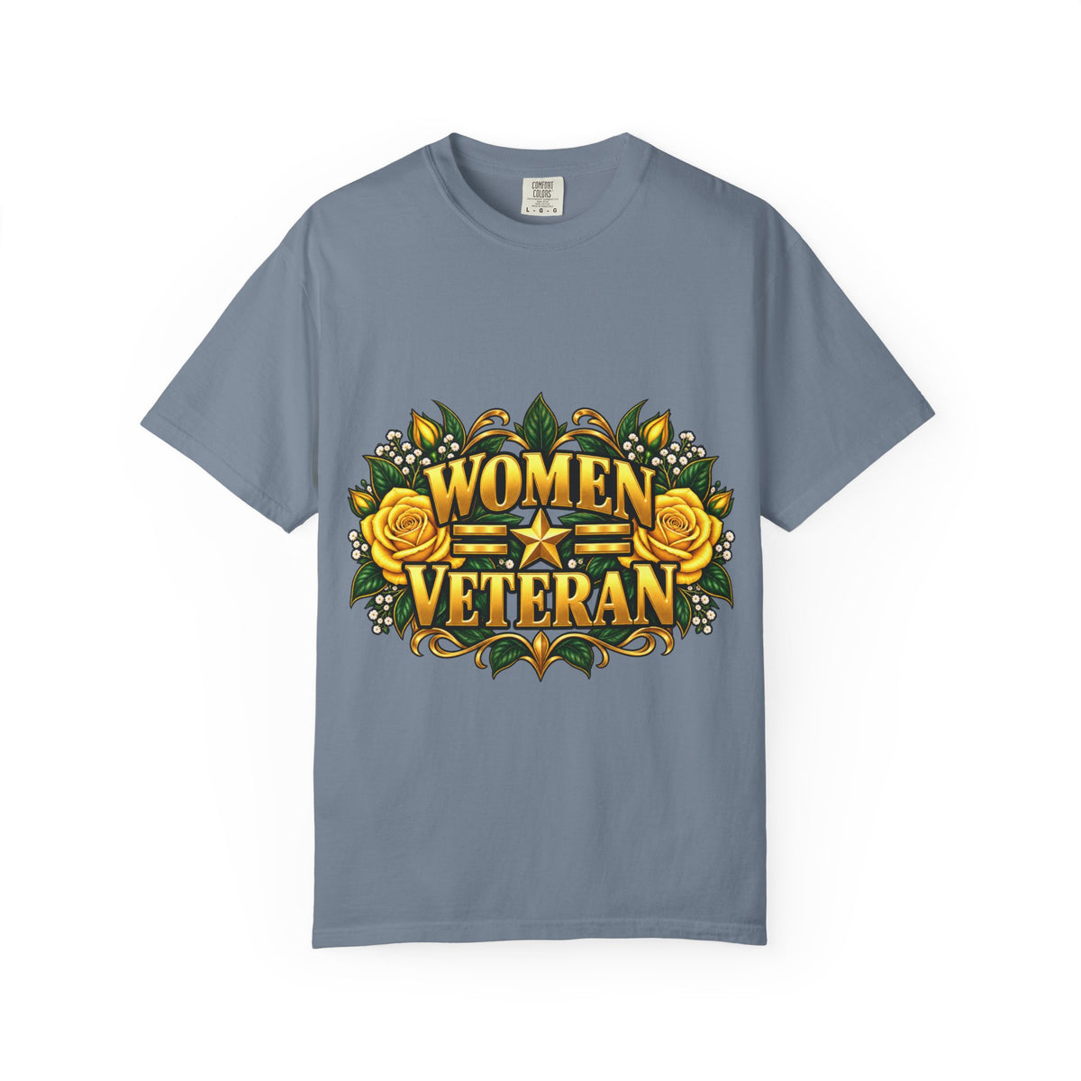 Women Veteran | Yellow Rose Floral Garment-Dyed Tee