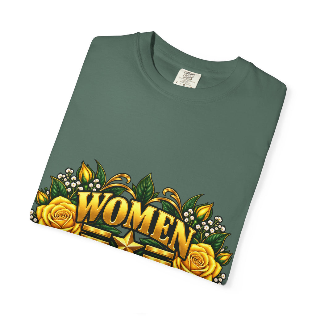 Women Veteran | Yellow Rose Floral Garment-Dyed Tee