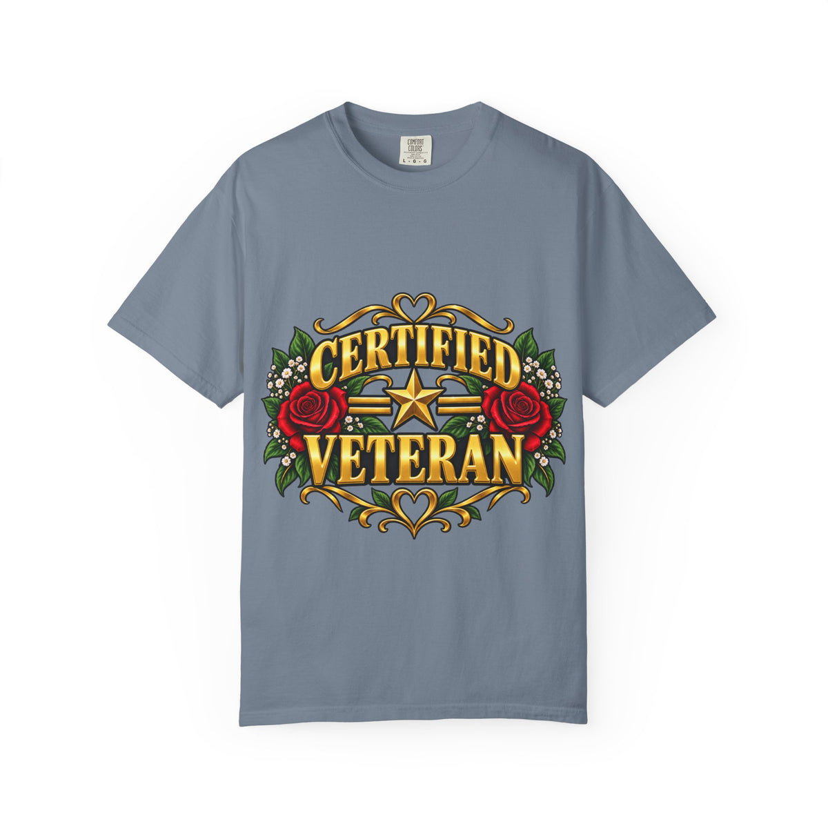 Certified Veteran | Red Rose Floral Garment-Dyed Tee