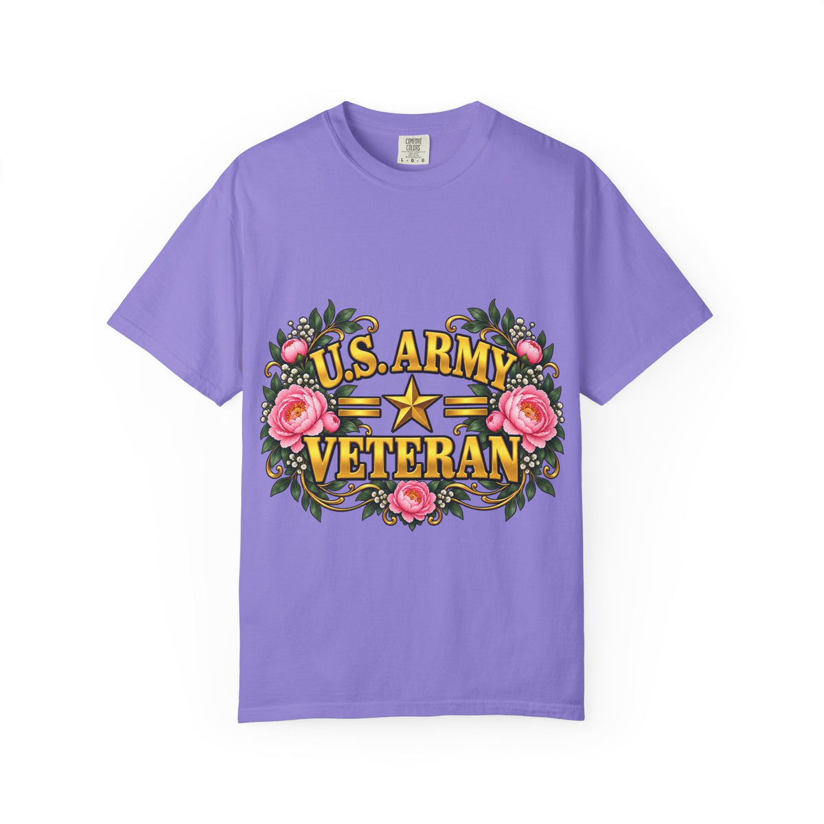 U.S. Army Veteran | Pink Peony Floral Garment-Dyed Tee