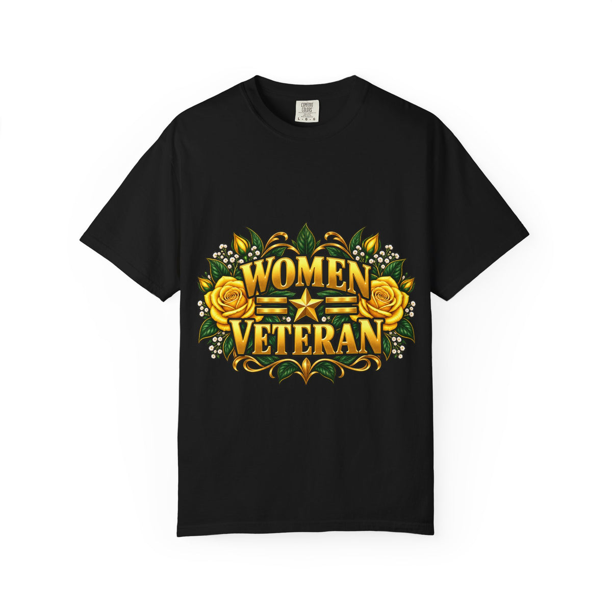 Women Veteran | Yellow Rose Floral Garment-Dyed Tee