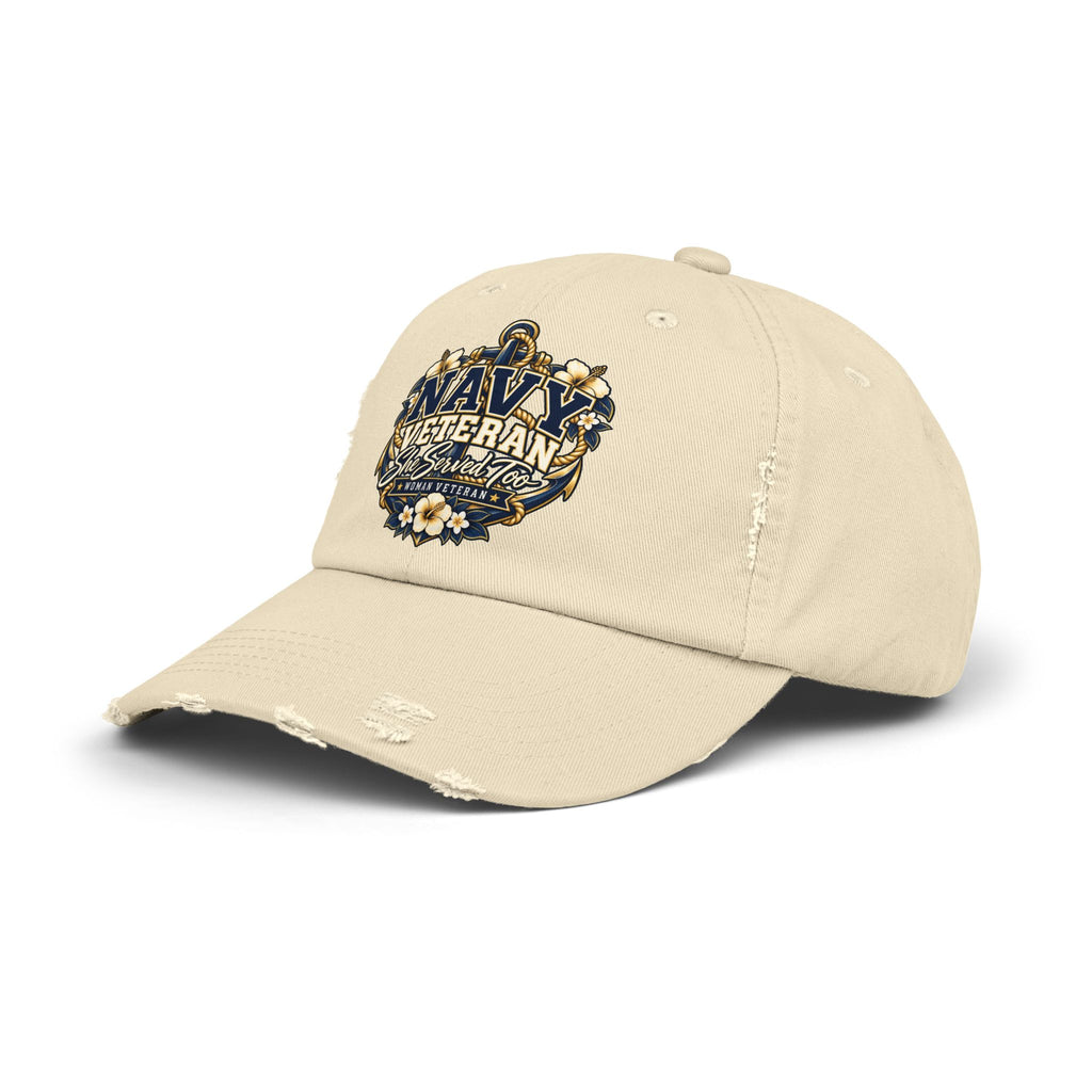 Navy Veteran | Floral Distressed Women Veteran Cap