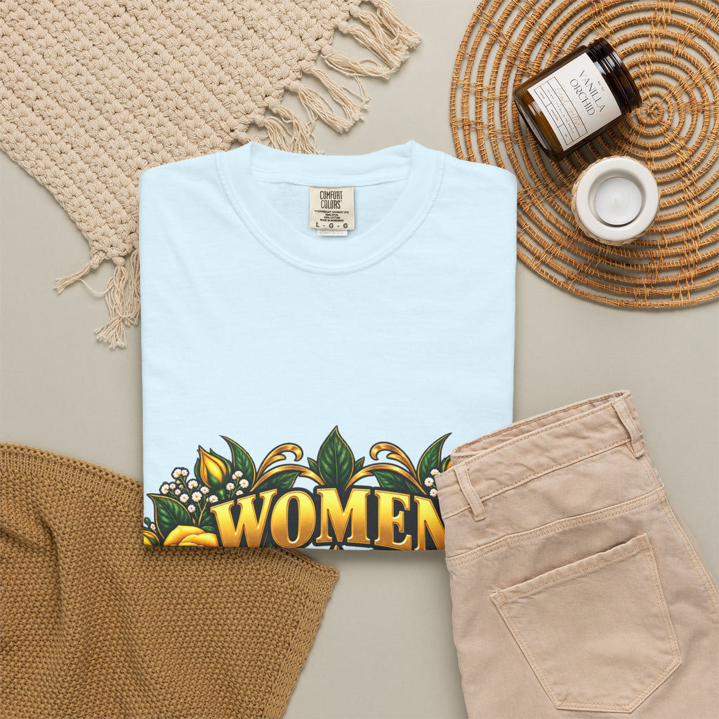 Women Veteran | Yellow Rose Floral Garment-Dyed Tee