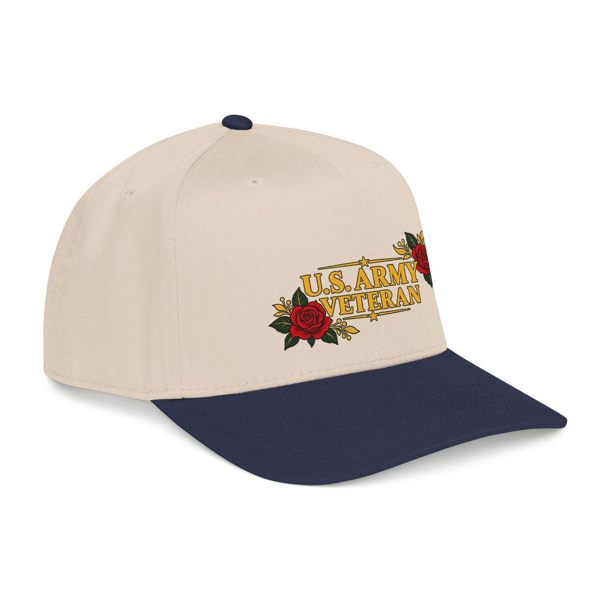U.S. Army Veteran | Red Rose Floral Mid-Profile Cap