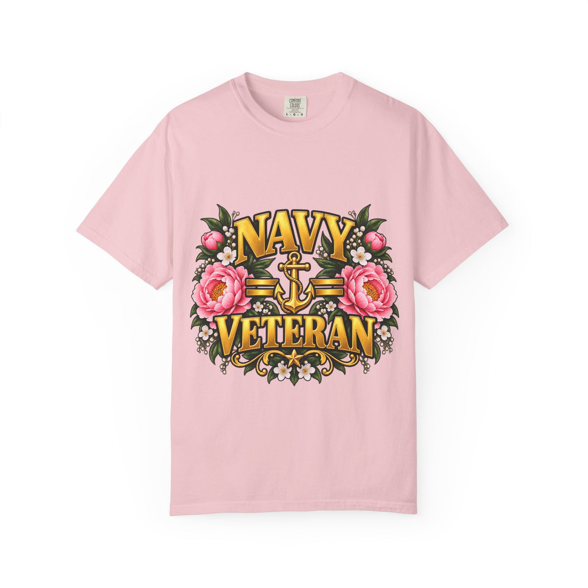 Navy Veteran | Pink Peony Floral Garment-Dyed Tee