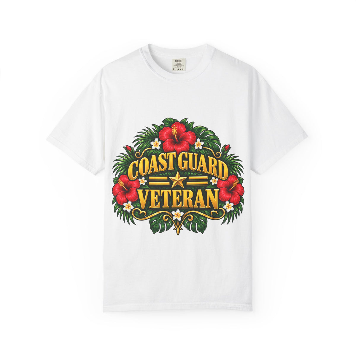 Coast Guard Veteran | Red Hibiscus Floral Garment-Dyed Tee