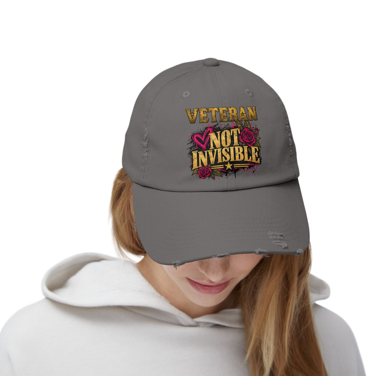 Veteran Not Invisible | Rose Graphic Distressed Cap