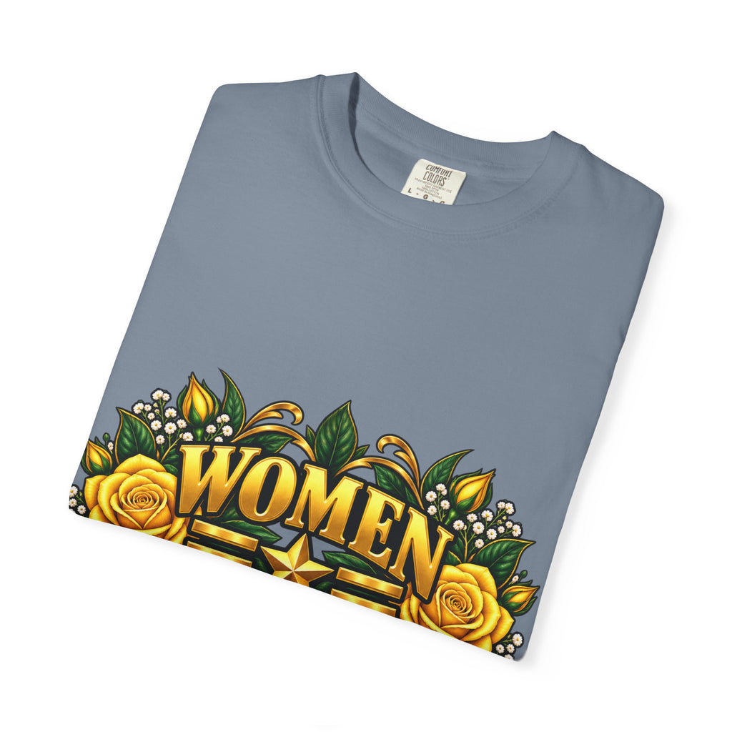Women Veteran | Yellow Rose Floral Garment-Dyed Tee