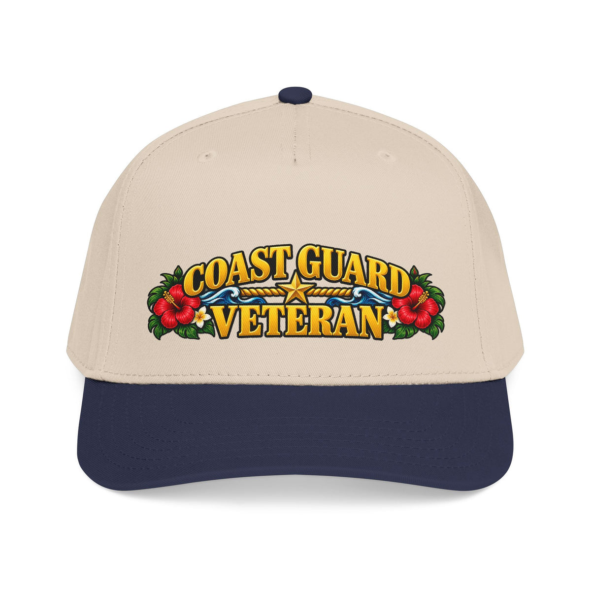 Coast Guard Veteran | Red Hibiscus Floral Mid-Profile Cap