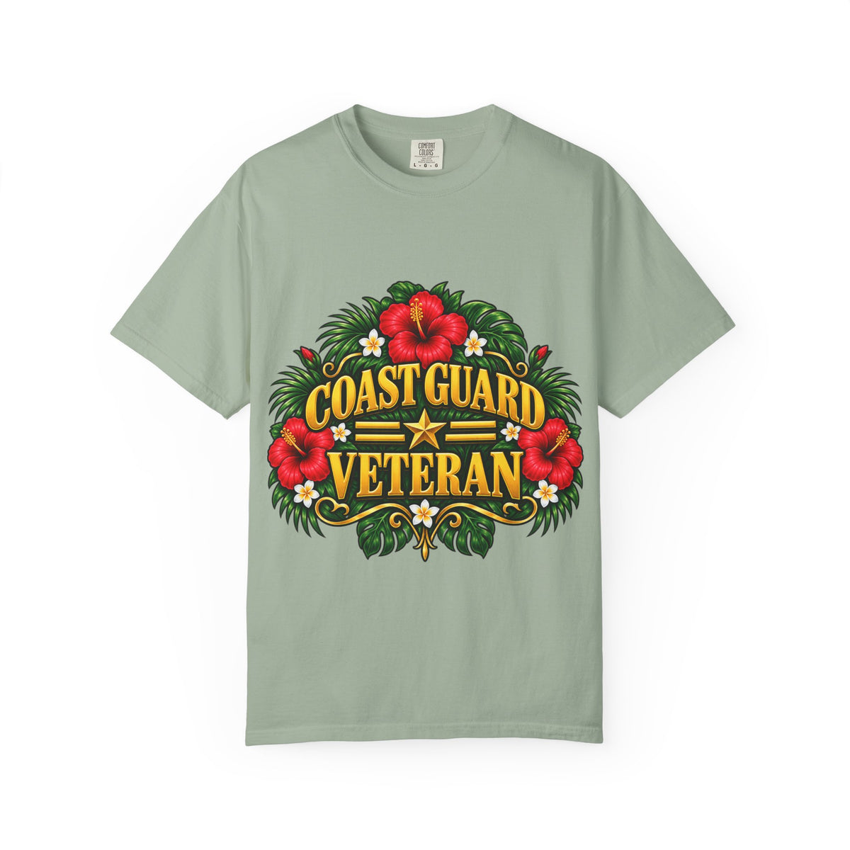Coast Guard Veteran | Red Hibiscus Floral Garment-Dyed Tee
