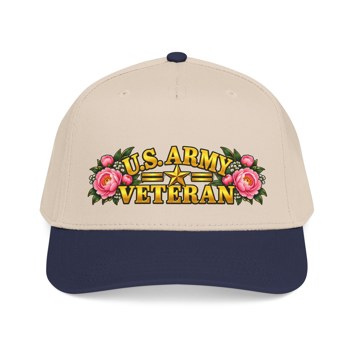 U.S. Army Veteran | Pink Peony Floral Mid-Profile Cap