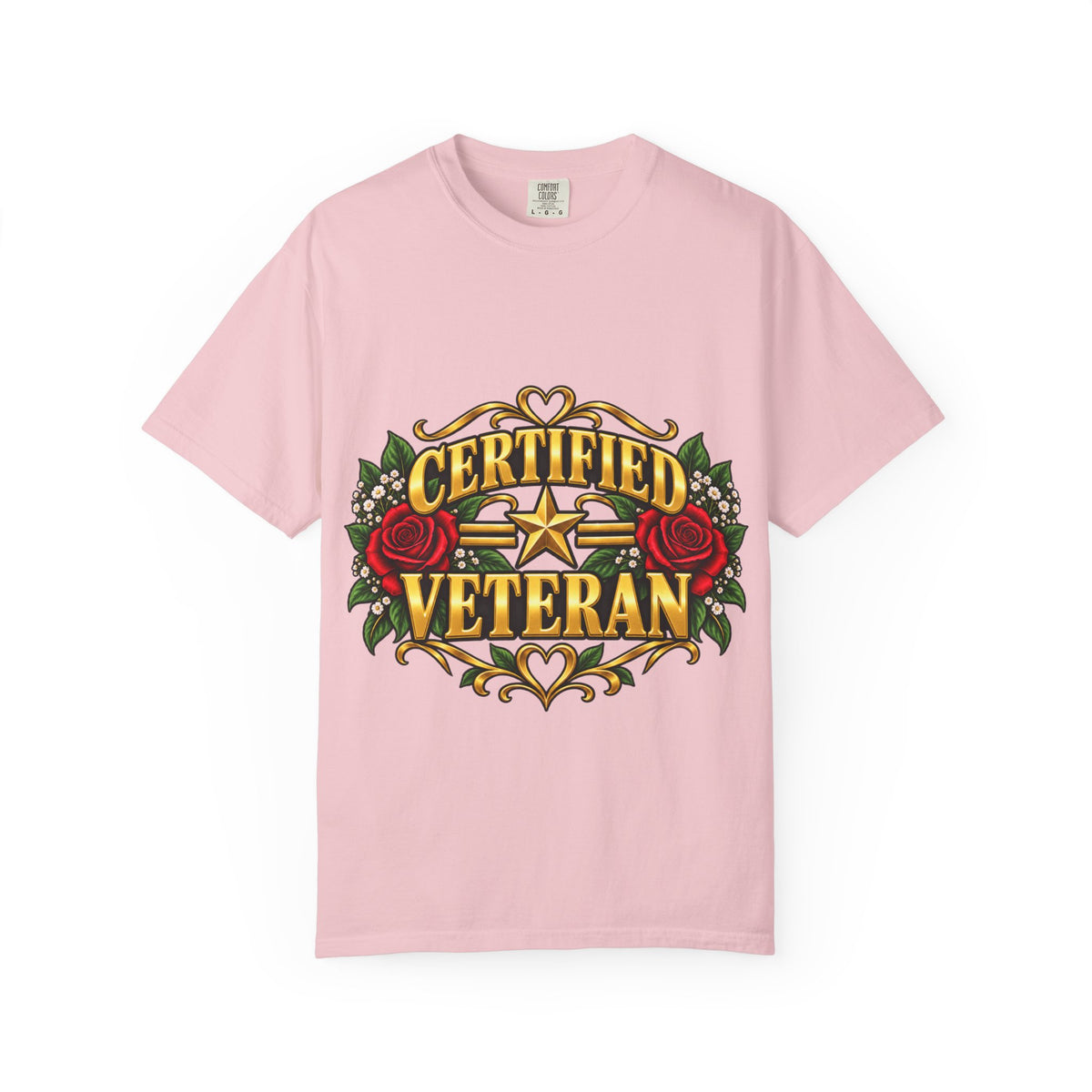 Certified Veteran | Red Rose Floral Garment-Dyed Tee