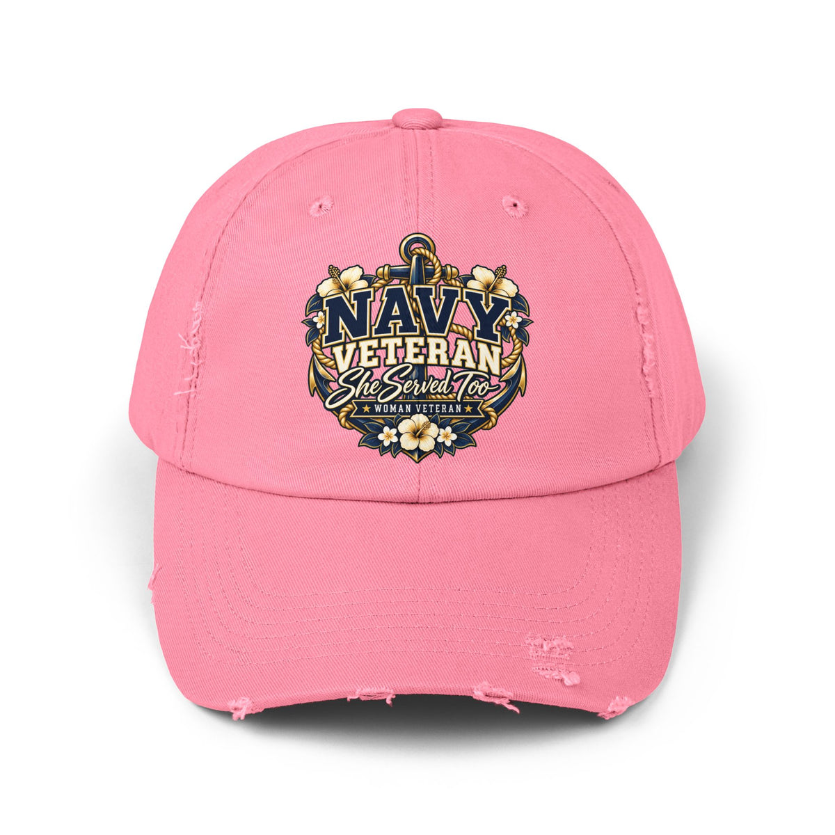 Navy Veteran | Floral Distressed Women Veteran Cap