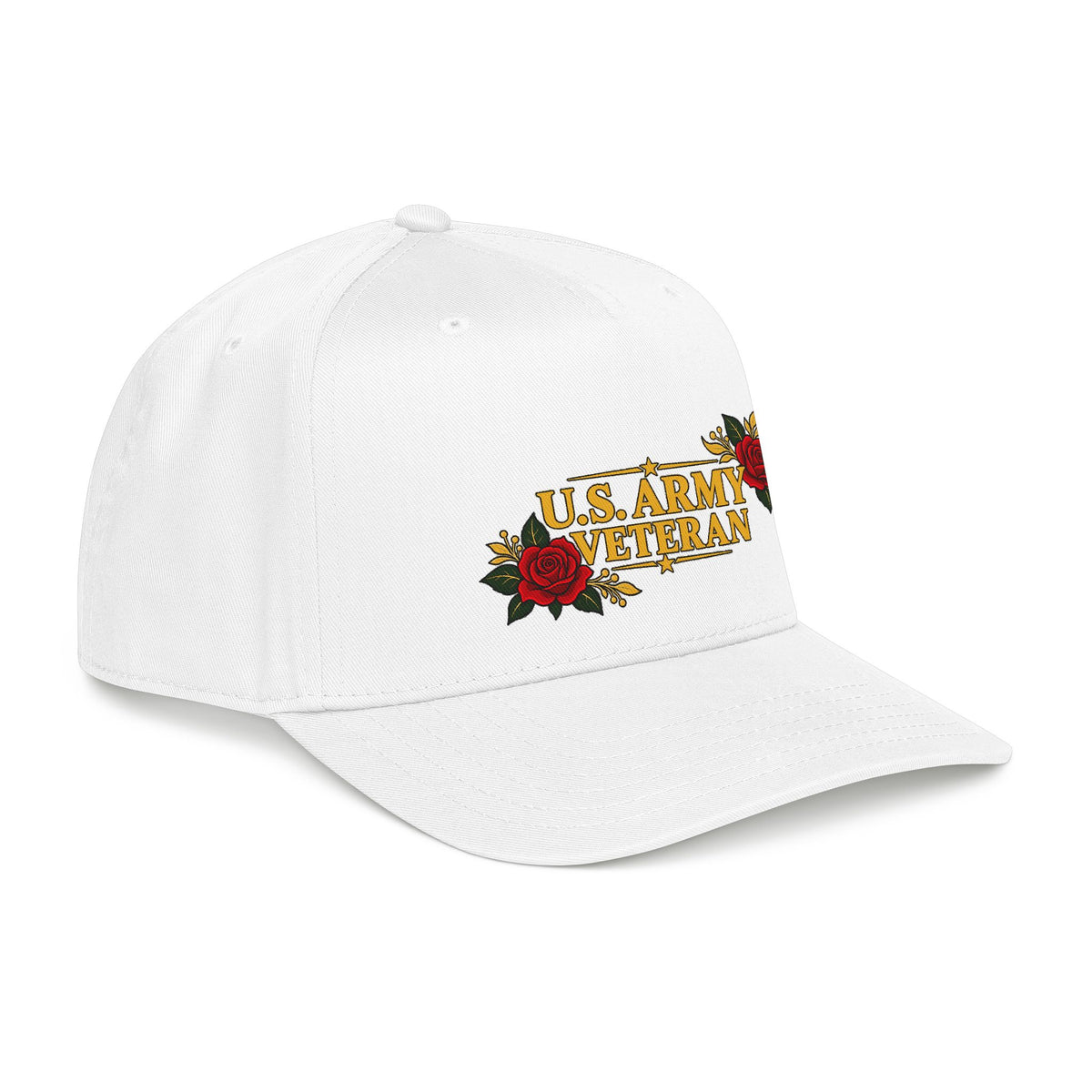 U.S. Army Veteran | Red Rose Floral Mid-Profile Cap