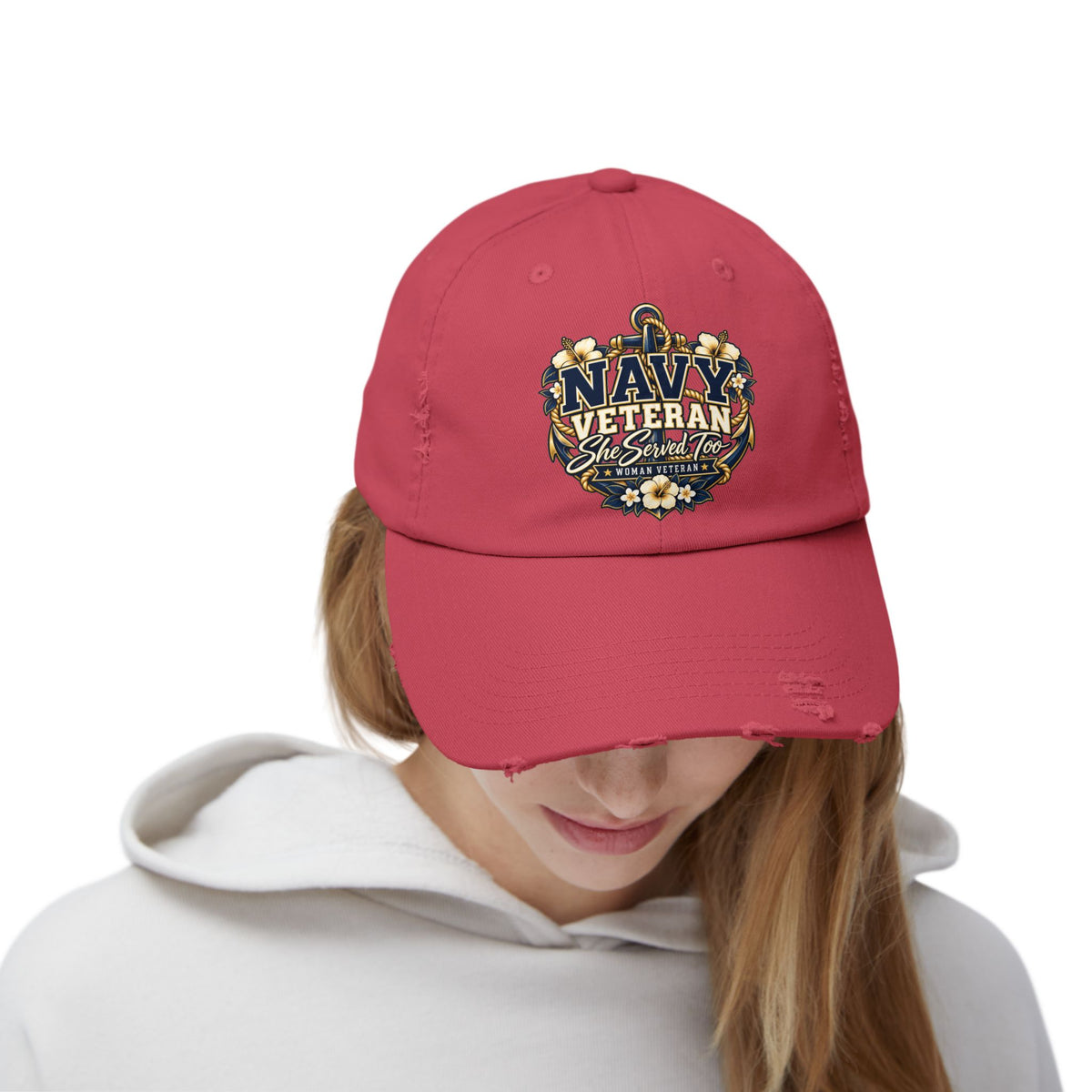 Navy Veteran | Floral Distressed Women Veteran Cap