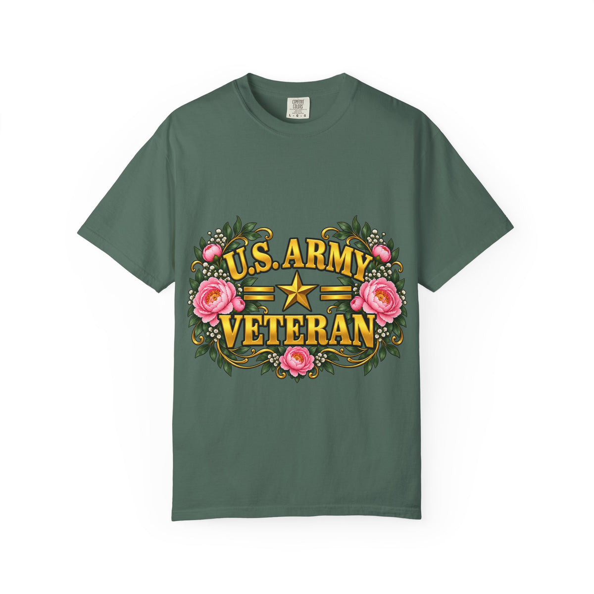 U.S. Army Veteran | Pink Peony Floral Garment-Dyed Tee