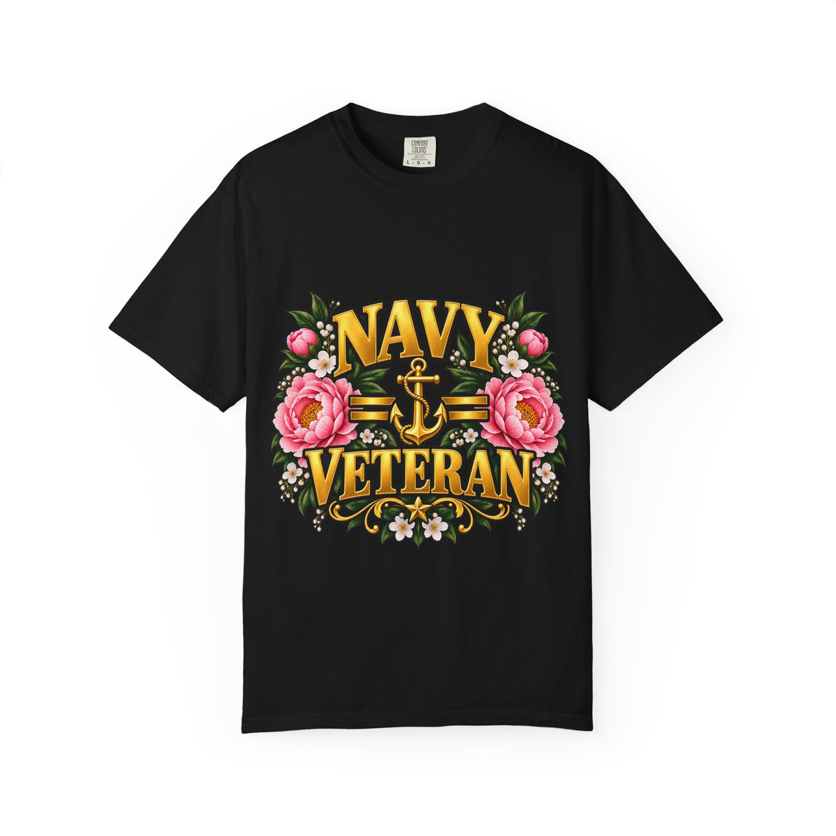 Navy Veteran | Pink Peony Floral Garment-Dyed Tee